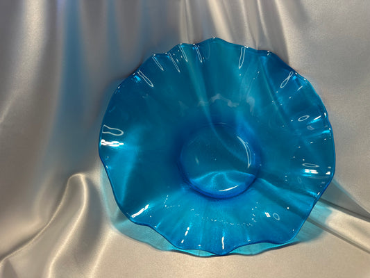 Handcrafted Wavy Turquoise Glass Bowl Elegant Blue Decorative Centerpiece Unique Art Glass Dish for Home  or Office Decor Gift for Mom
