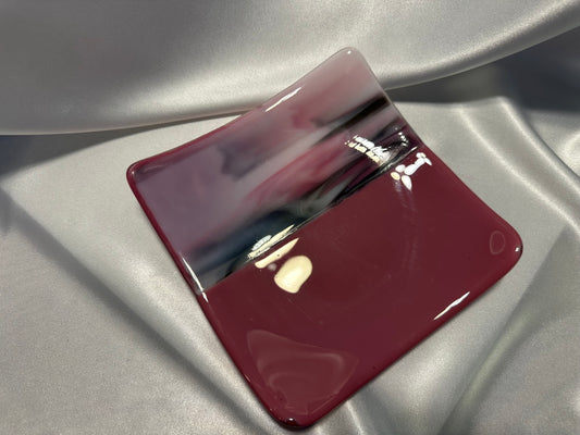 Fused Glass Platter Small Square glass plate in Pink White and Gray Handmade Modern Decorative Serving Dish or Tray