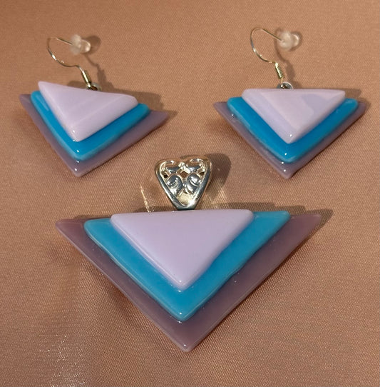 ArtDeco, Pendant, HandmadeJewelry, earrings, purple, turquoise, pink, sterling silver plated, gift for her, unique Jewelry. Boho Style