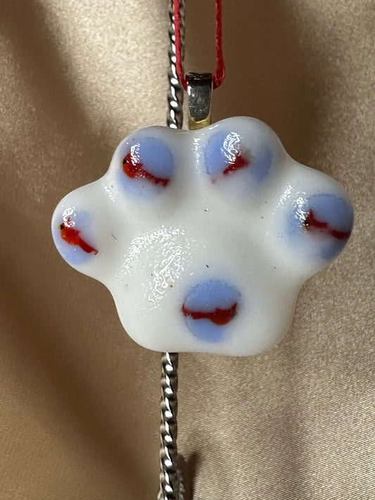 Handmade Glass Paw Print Ornaments with Cardinals A Unique Tribute to Pets Nature's Beauty Pet Parents A Great Mothers Day Gift