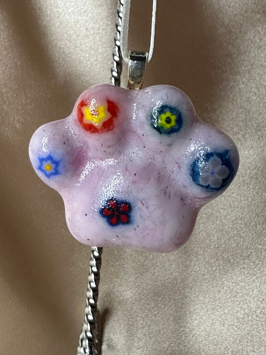Handmade Fused Glass Paw Prints Ornaments with Flowers. A Unique Tribute to Pets Nature's Beauty Pet Parents Pet Mom Mother’s Day Gift.