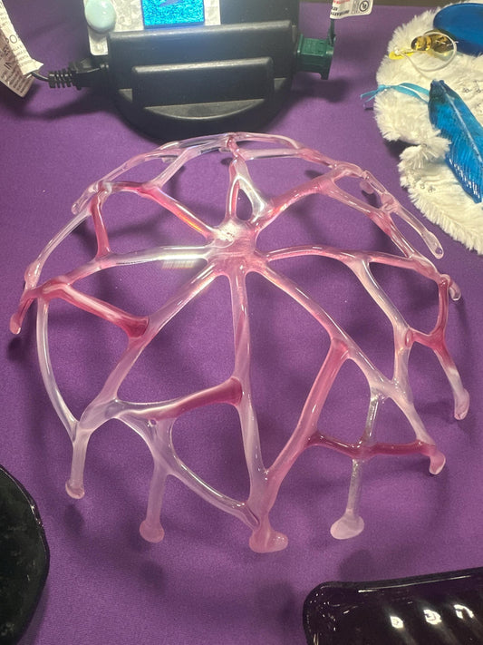 Handmade Pink coral bowl or fruit bowl, pink and white glass bowl, transparent glass, keeps fruit fresher longer, unique glass dish