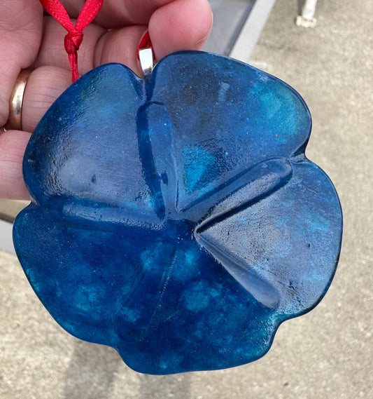 Blue Transparent Sand Dollar Art, Fused Glass Sun Catcher, Beach Theme, Window Hanging, Handmade Ornament, Multi Colored Blue, Oceanic Decor