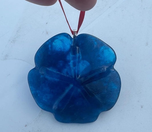 Blue Transparent Sand Dollar Art, Fused Glass Sun Catcher, Beach Theme, Window Hanging, Handmade Ornament, Multi Colored Blue, Oceanic Decor