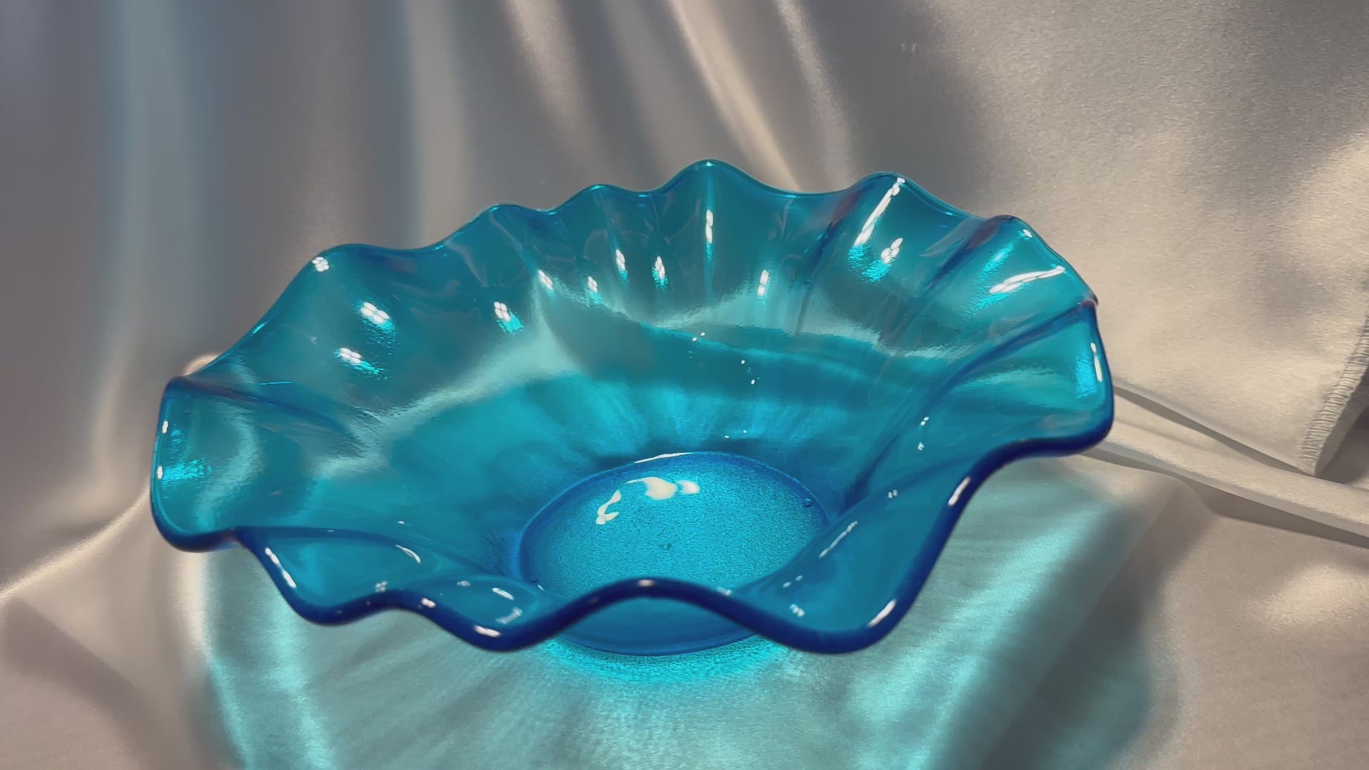 Handcrafted Wavy Turquoise Glass Bowl Elegant Blue Decorative Centerpiece Unique Art Glass Dish for Home or Office Decor Gift for Mom