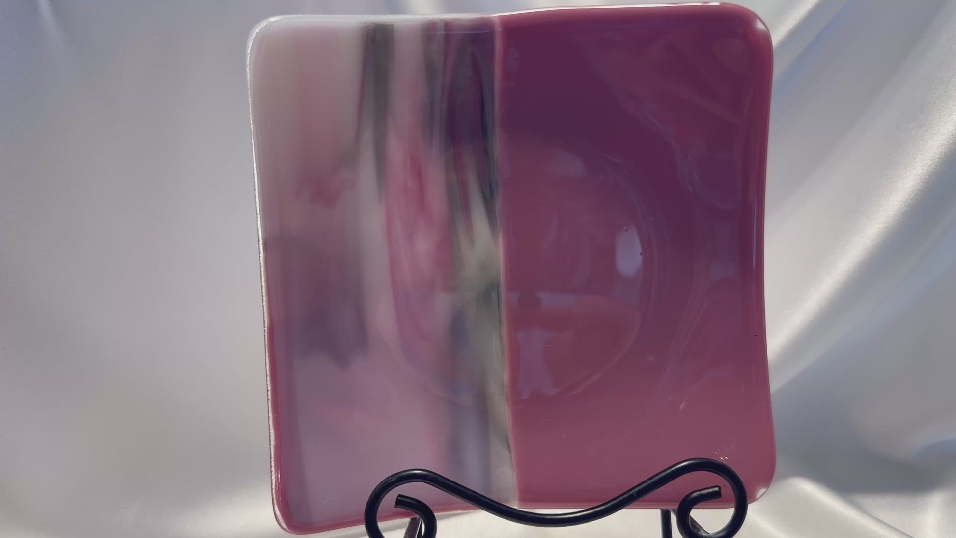 Fused Glass Platter Small Square glass plate in Pink White and Gray Handmade Modern Decorative Serving Dish or Tray
