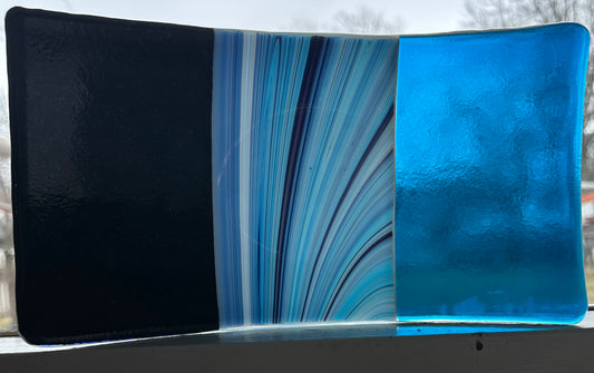Turquoise Blue Sparkle & Swirl Fused Glass Plate, Handmade Decorative Dish, Unique Glass Art, Elegant Modern Decor, Gift for Her