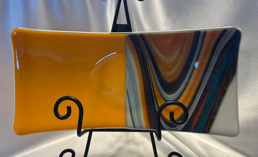 Handmade Orange and Swirled Glass Platter Modern Art Glass Tray Vibrant Rectangular Dish Unique Decorative or Serving Plate Gift for Mom