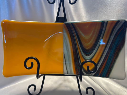 Handmade Orange and Swirled Glass Platter Modern Art Glass Tray Vibrant Rectangular Dish Unique Decorative or Serving Plate Gift for Mom