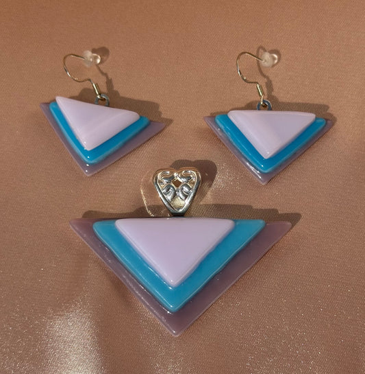 ArtDeco, Pendant, HandmadeJewelry, earrings, purple, turquoise, pink, sterling silver plated, gift for her, unique Jewelry. Boho Style