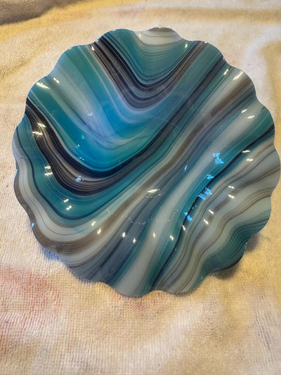 swirled bowl, Tan, turquoise, and white Ruffled edge bowl, trinket dish