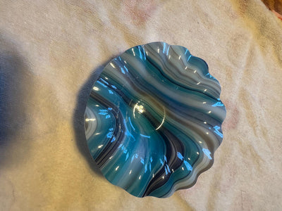 swirled bowl, Tan, turquoise, and white Ruffled edge bowl, trinket dish