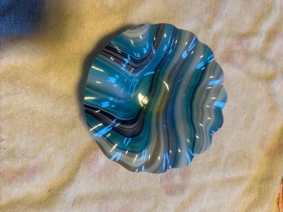 swirled bowl, Tan, turquoise, and white Ruffled edge bowl, trinket dish