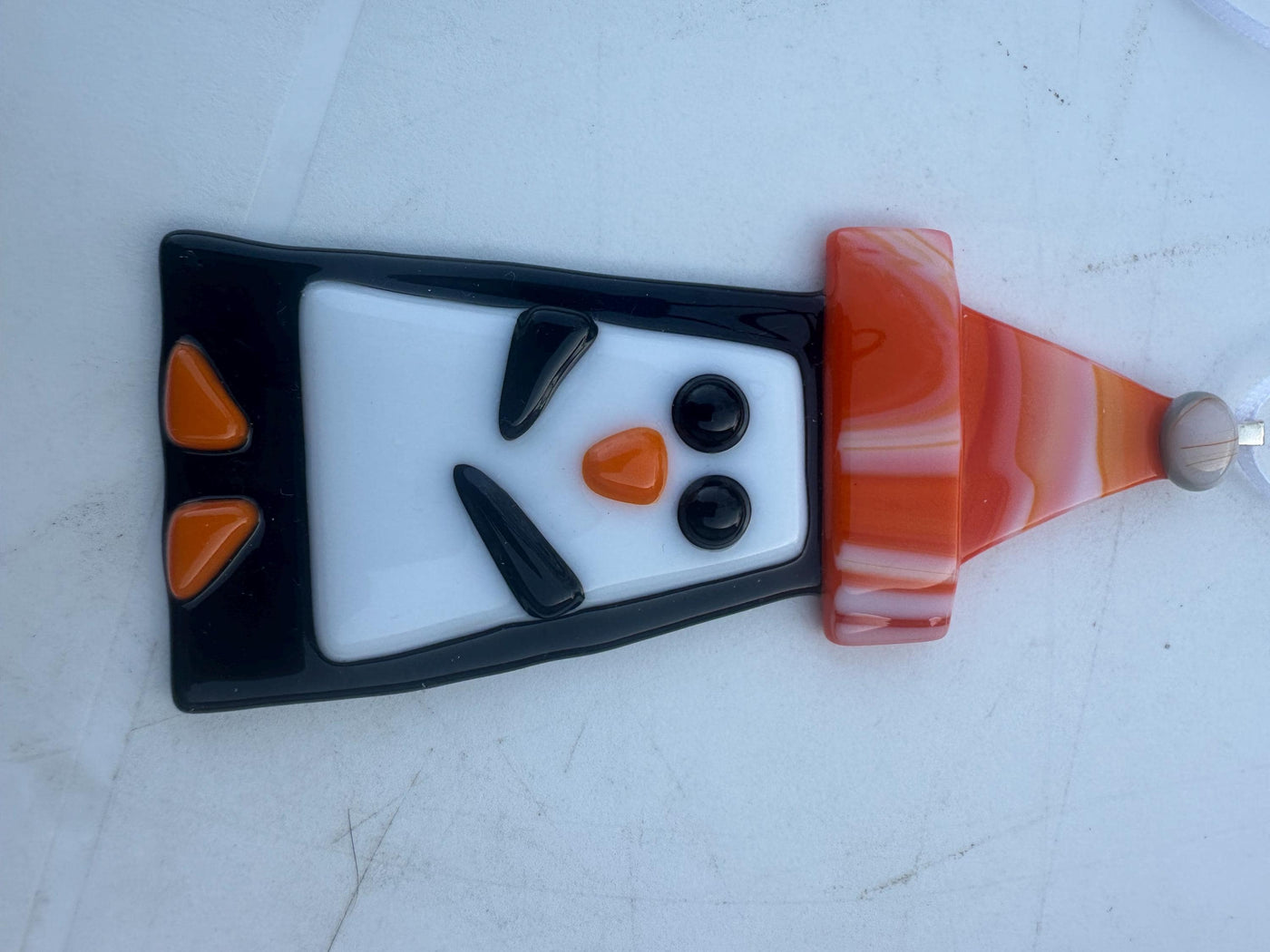 fused glass penguins, ornament, sun catcher, office decoration, orange, Penguin Art, Office Decor, Animal Lover, Home Accent, Handmade