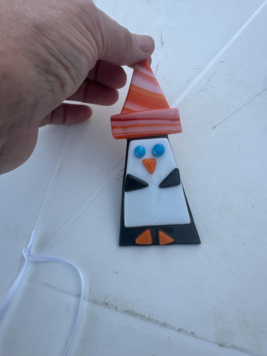 fused glass penguins, ornament, sun catcher, office decoration, orange, Penguin Art, Office Decor, Animal Lover, Home Accent, Handmade