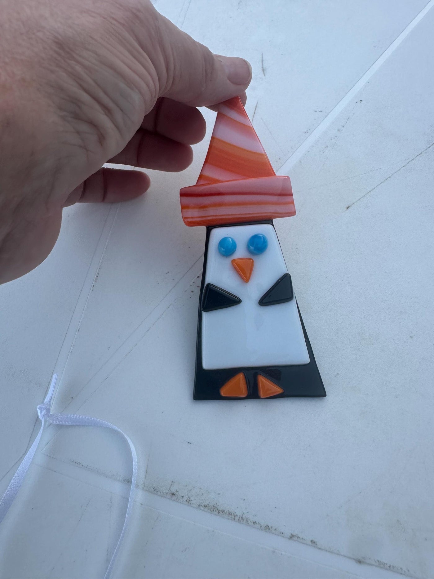 fused glass penguins, ornament, sun catcher, office decoration, orange, Penguin Art, Office Decor, Animal Lover, Home Accent, Handmade