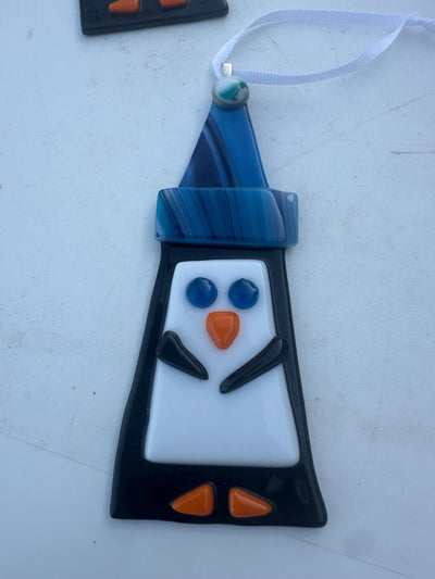 penguins blue fused glass ornament or sun catcher, Penguin Lover Gift, Blue Eyed Penguin, Handmade Winter Hat, Makes me smile, Animal Lover