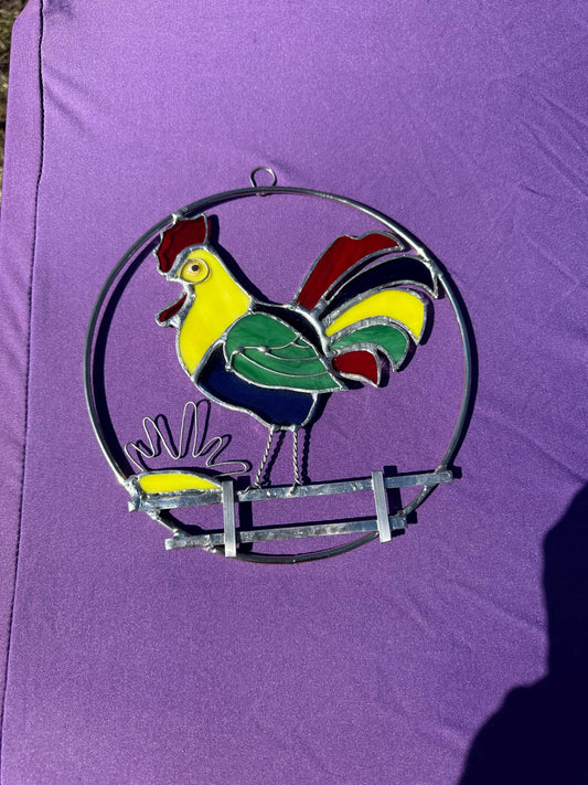 Rooster Art, Stained Glass, Sun Catcher, Bright Colors, Sunrise Art, Handmade Art Decor, Window Hanging, Unique Gift, Country Decor