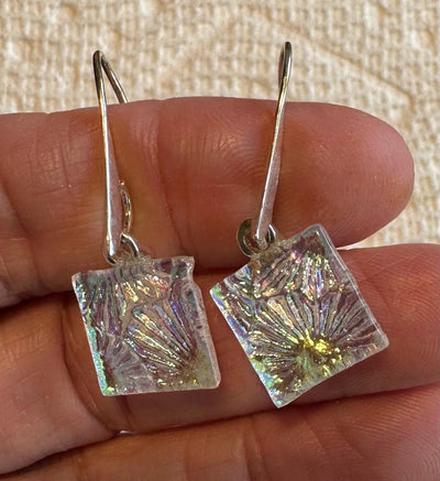 Clear Dichroic Jewelry Set, Pendant and Earrings Set, Handmade Art to Wear, Sparkling Necklace, Sparkling Earrings, Unique Gift, Gift forHer