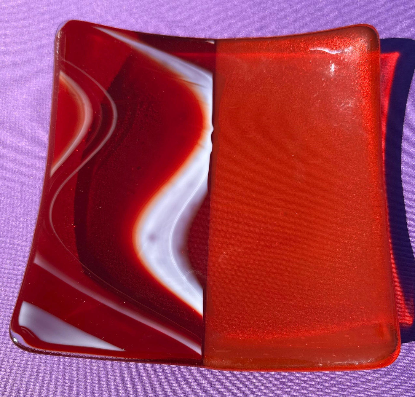 Red, White, Orange Fused Glass Plate, Transparent Glass, Handmade Art, Art Decor, Handmade Art, Unique Gift, Gift for Her, Glass Plate Gift