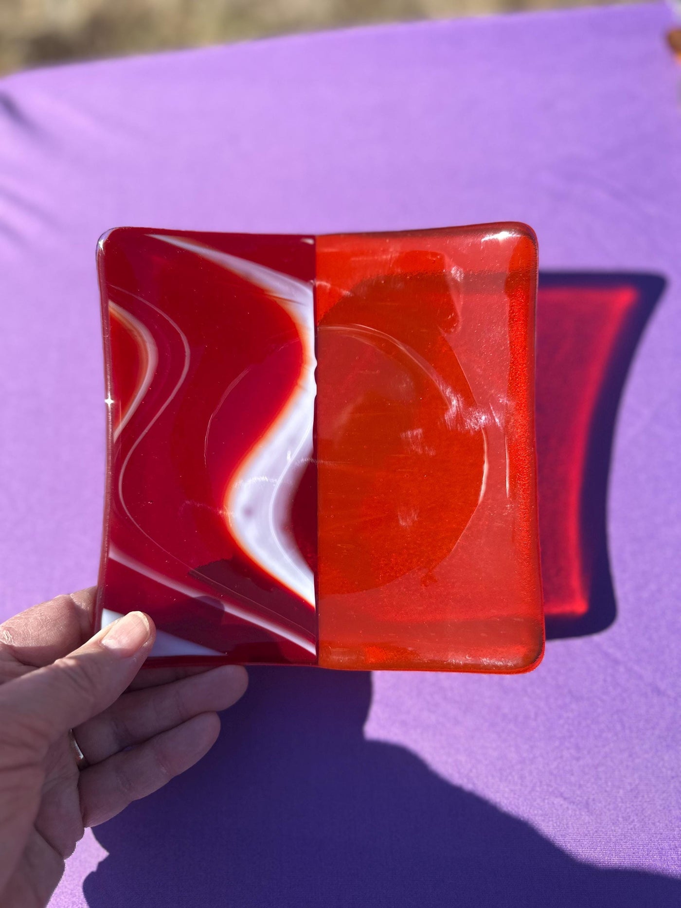 Red, White, Orange Fused Glass Plate, Transparent Glass, Handmade Art, Art Decor, Handmade Art, Unique Gift, Gift for Her, Glass Plate Gift