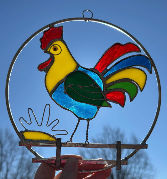 Rooster Art, Stained Glass, Sun Catcher, Bright Colors, Sunrise Art, Handmade Art Decor, Window Hanging, Unique Gift, Country Decor