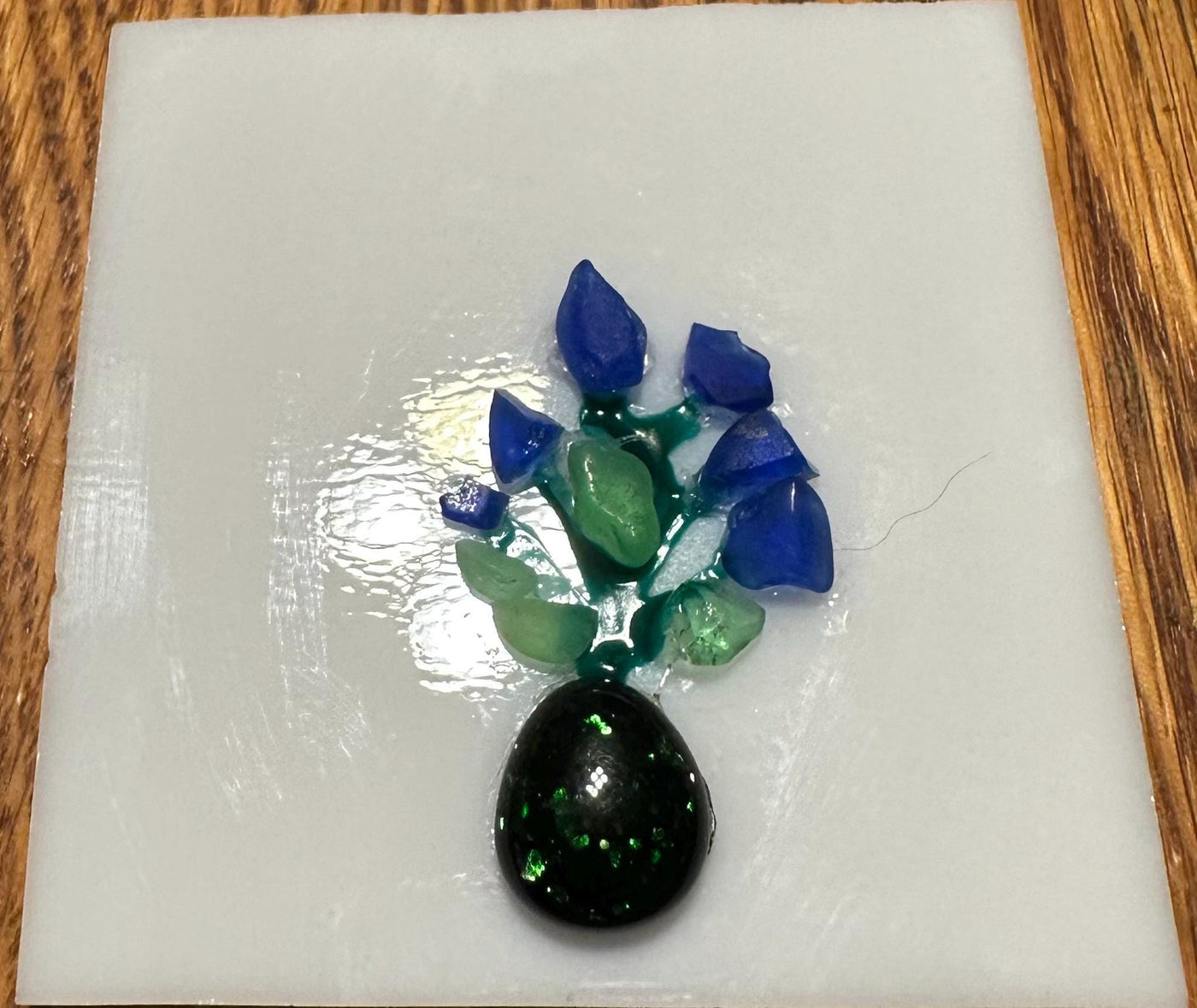 Blue Flowers, Sea Glass Art, Fused Glass Vase, Sea Glass Leaves, Fused Glass Vase, Bouquet Art, Reclaimed Nature Glass flowers. Nature Scene