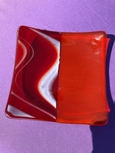 Red, White, Orange Fused Glass Plate, Transparent Glass, Handmade Art, Art Decor, Handmade Art, Unique Gift, Gift for Her, Glass Plate Gift