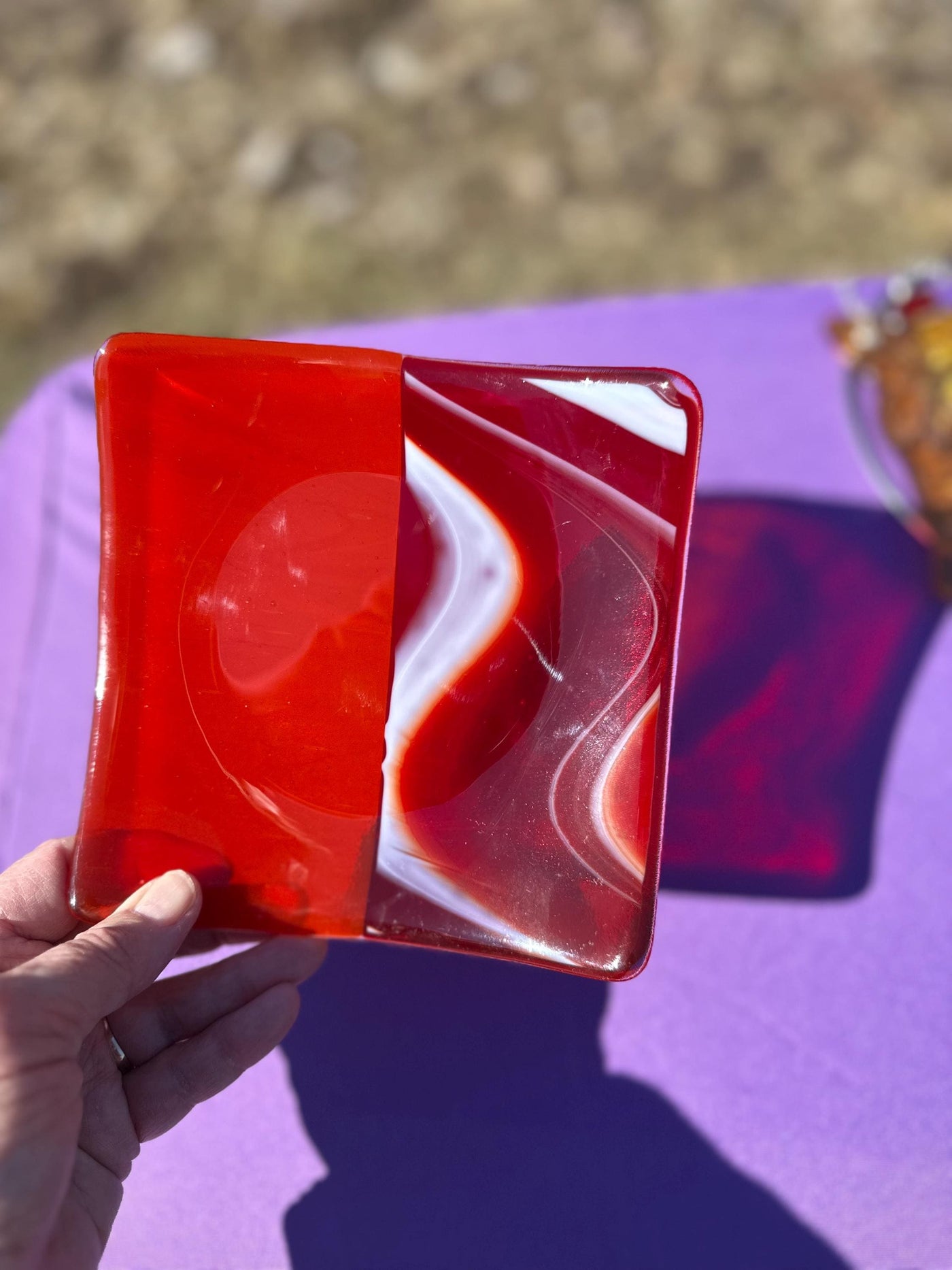 Red, White, Orange Fused Glass Plate, Transparent Glass, Handmade Art, Art Decor, Handmade Art, Unique Gift, Gift for Her, Glass Plate Gift