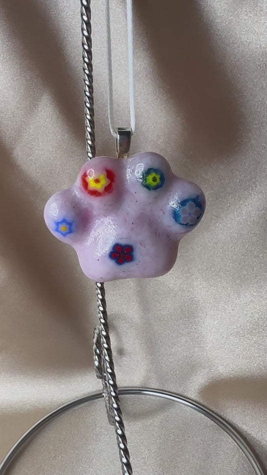 Handmade Fused Glass Paw Prints Ornaments with Flowers. A Unique Tribute to Pets Nature's Beauty Pet Parents Pet Mom Mother’s Day Gift.