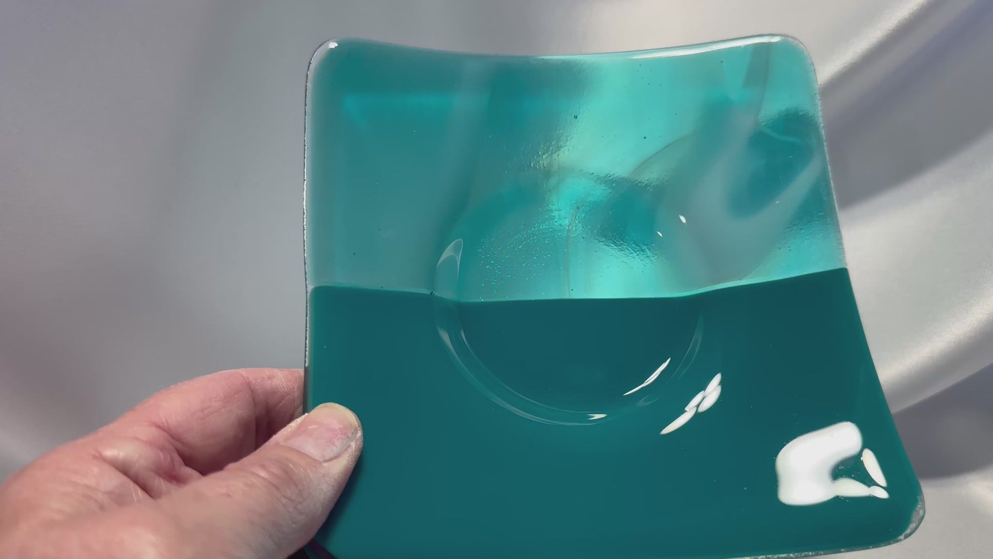 Handmade Turquoise Glass Plate square fused glass dish Modern Coastal Decor Tray unique serving or Striking Centerpiece Gift for Mom