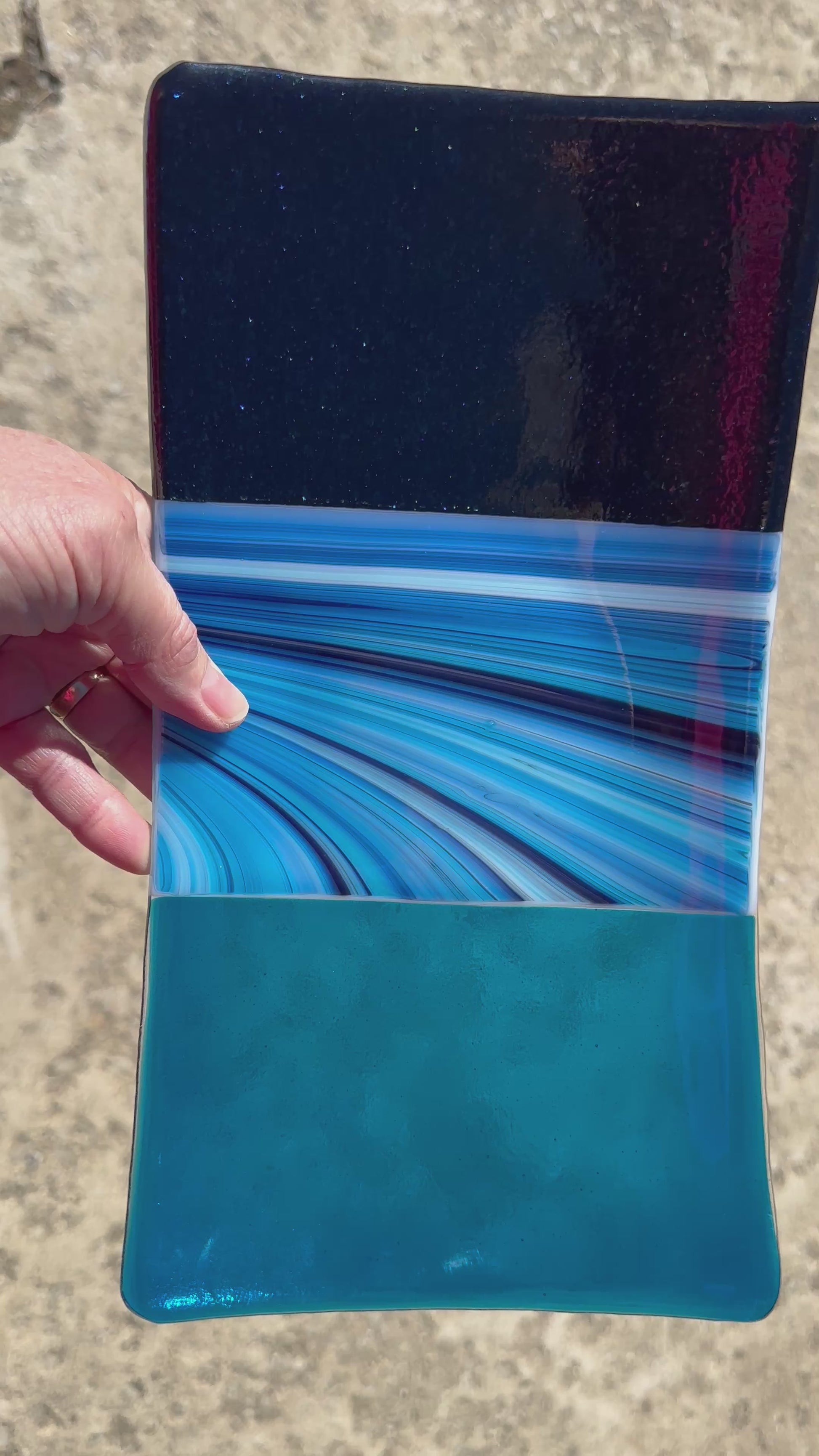 Turquoise Blue Sparkle & Swirl Fused Glass Plate, Handmade Decorative Dish, Unique Glass Art, Elegant Modern Decor, Gift for Her
