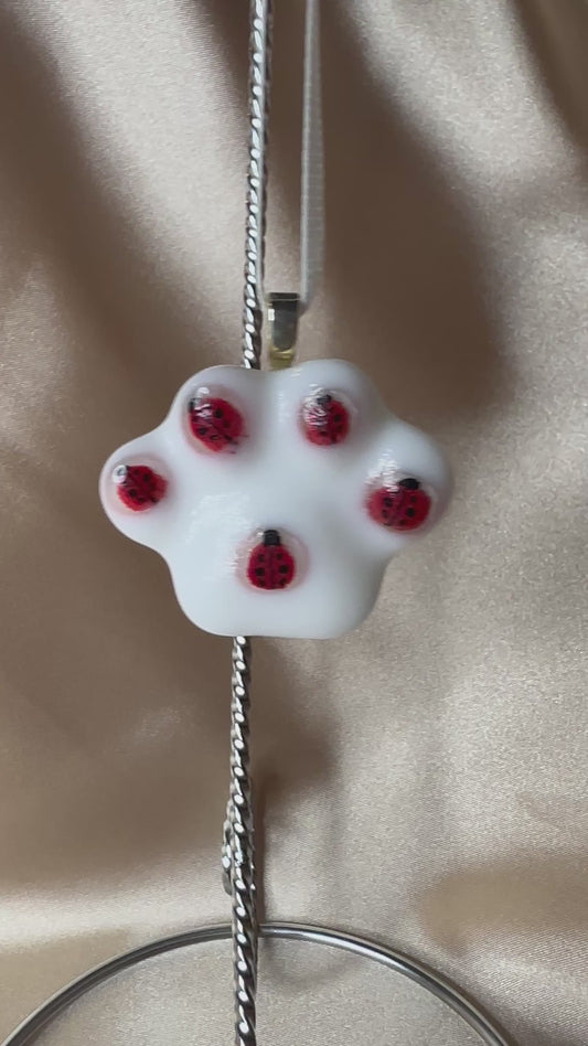 Handmade Fused Glass Paw Print Ornament with Ladybugs. A Unique Tribute to Pets Nature's Beauty Pet Parents Pet Mom Great Mother's Day Gift