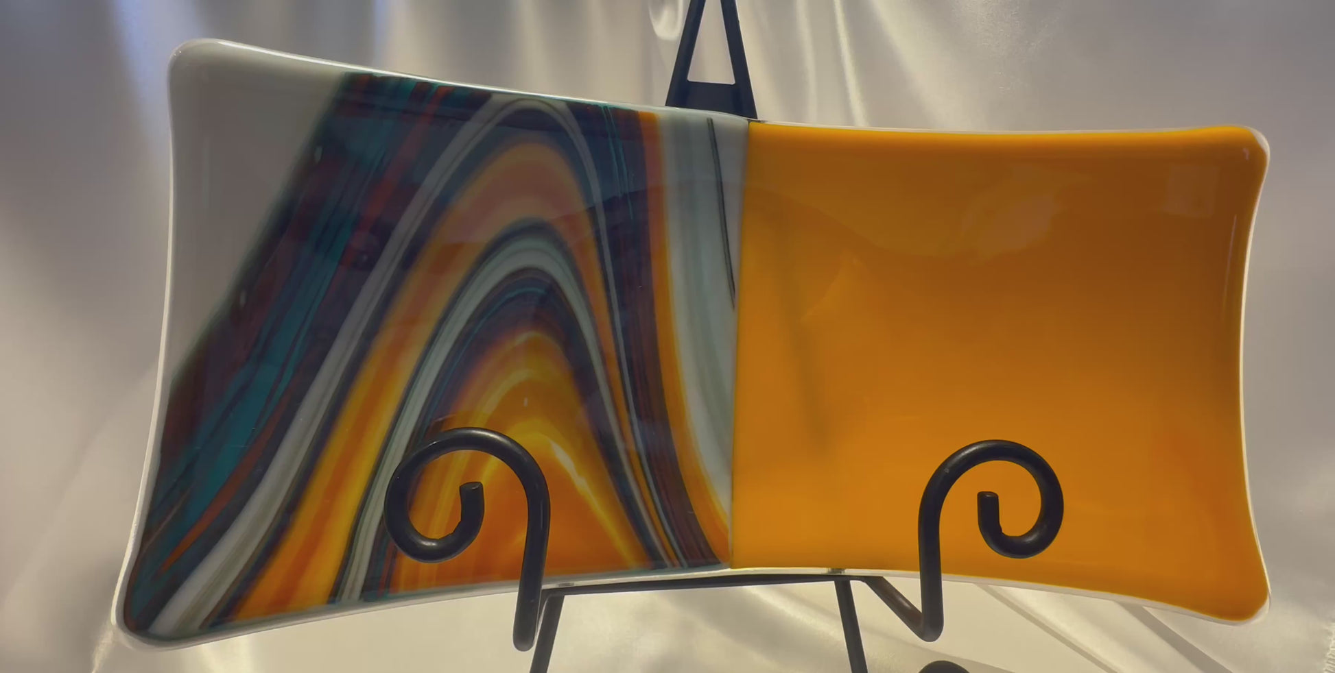 Handmade Orange and Swirled Glass Platter Modern Art Glass Tray Vibrant Rectangular Dish Unique Decorative or Serving Plate Gift for Mom
