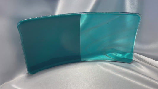 Handmade Turquoise Glass Platter, Rectangular Fused Glass Dish Modern Coastal Decor Tray Unique Serving or Vanity Plate Gift For Mom